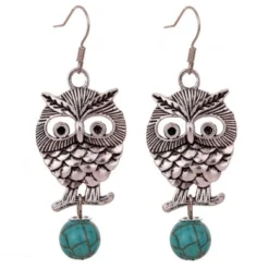 J Crew Favour 17 Yazilind Jewellery Christmas Gift Special Design Ethnic Tibetan Silver Round Turquoise Cute Owl Dangle Earrings Gift For Women & Girls