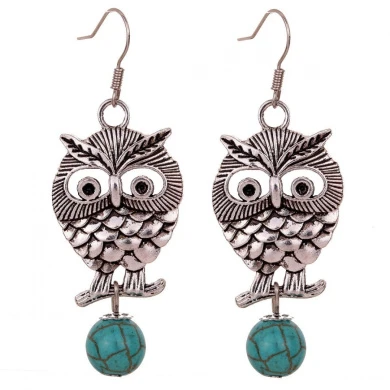 Yazilind Jewellery Christmas Gift Special Design Ethnic Tibetan Silver Round Turquoise Cute Owl Dangle Earrings Gift For Women & Girls 1 Yazilind Jewellery Christmas Gift Special Design Ethnic Tibetan Silver Round Turquoise Cute Owl Dangle Earrings Gift For Women & Girls