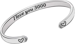 YONGHUI I Love You 3000 Marvel Avenger Fans Birthday Christmas Jewellery Gifts Stainless Steel Adjustable Cuff Bangle Bracelets For Men Women Family Friends Silver