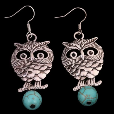 Yazilind Jewellery Christmas Gift Special Design Ethnic Tibetan Silver Round Turquoise Cute Owl Dangle Earrings Gift For Women & Girls 2 Yazilind Jewellery Christmas Gift Special Design Ethnic Tibetan Silver Round Turquoise Cute Owl Dangle Earrings Gift For Women & Girls - Image 2