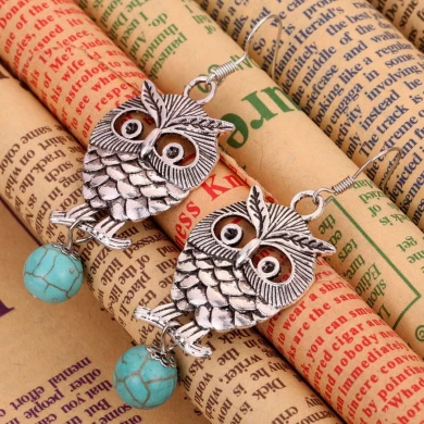 Yazilind Jewellery Christmas Gift Special Design Ethnic Tibetan Silver Round Turquoise Cute Owl Dangle Earrings Gift For Women & Girls 3 Yazilind Jewellery Christmas Gift Special Design Ethnic Tibetan Silver Round Turquoise Cute Owl Dangle Earrings Gift For Women & Girls - Image 3