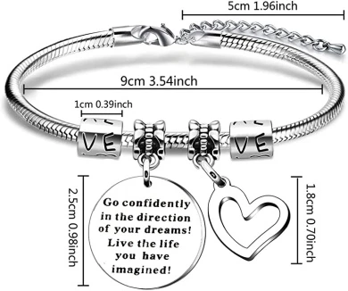 YONGHUI Inspirational Charm Snake Bangle Bracelets For Women Teenage Girls Birthday Christmas Gift Engraved Go Confidently In The Direction Of Your Dream Live The Life You Have Imagined Silver 2 YONGHUI Inspirational Charm Snake Bangle Bracelets For Women Teenage Girls Birthday Christmas Gift Engraved Go Confidently In The Direction Of Your Dream Live The Life You Have Imagined Silver - Image 2