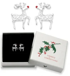 J Crew Favour 19 Christmas Gift Boxed - Sterling Silver Rudolph The Red Nosed Reindeer Earrings - SIZE: 10mm X 8mm. 04550. Reindeer Stud Earrings