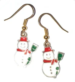 Frosty The Snowman Gold & Enamel Christmas Earrings Costume Jewellery UK Seller