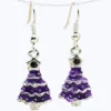 Purple Crystal Rhinestone Christmas Tree Drop Dangly Earrings In Gift Bag Womens Girls Silver Jewellery
