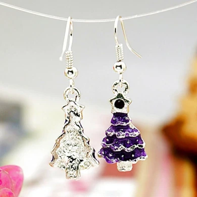 Purple Crystal Rhinestone Christmas Tree Drop Dangly Earrings In Gift Bag Womens Girls Silver Jewellery 3 Purple Crystal Rhinestone Christmas Tree Drop Dangly Earrings In Gift Bag Womens Girls Silver Jewellery - Image 3