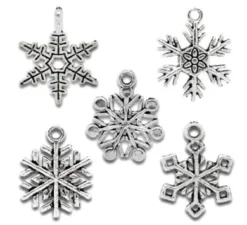 Housweety 50 Mixed Silver Tone Christmas Snowflake Charm Pendants