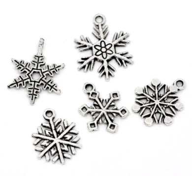 Housweety 50 Mixed Silver Tone Christmas Snowflake Charm Pendants 2 Housweety 50 Mixed Silver Tone Christmas Snowflake Charm Pendants - Image 2