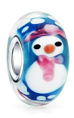 Christmas Snowman Winter Murano Glass 925 Sterling Silver Spacer Bead Fits European Charm Bracelet For Women For Teen