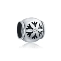 Christmas Holiday Snowflake Silver Crystal Barrel Charm Bead For Women 925 Sterling Silver Fits European Bracelet