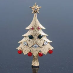Red, Green, Clear, Pink Austrian Crystals Christmas Tree Brooch In Gold Plating - 60mm Length -J Crew Favour 6 241