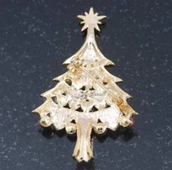 Red, Green, Clear, Pink Austrian Crystals Christmas Tree Brooch In Gold Plating - 60mm Length -J Crew Favour 6 245
