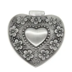 AVESON Classic Vintage Antique Heart Shape Jewellery Box Ring Small Trinket Jewellery Storage Organiser Chest Christmas Gift, Silver