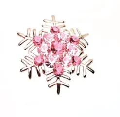 Amazing Shiny Gold & Crystal Pink Snowflake Brooch Pin Christmas Gift BR109
