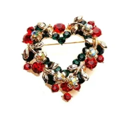 Amazing Colourful Christmas Heart Wreath Brooch Full Of Rhinestones Pin Gift BR142