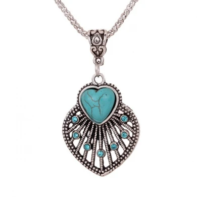 Yazilind Jewellery Christmas Gift Tibetan Silver Turquoise Heart Shape Rimous Necklace Earrings Set For Women 3 Yazilind Jewellery Christmas Gift Tibetan Silver Turquoise Heart Shape Rimous Necklace Earrings Set For Women - Image 3