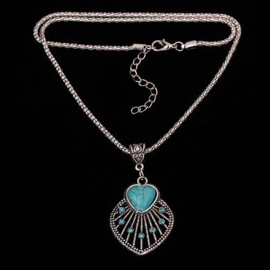 Yazilind Jewellery Christmas Gift Tibetan Silver Turquoise Heart Shape Rimous Necklace Earrings Set For Women 4 Yazilind Jewellery Christmas Gift Tibetan Silver Turquoise Heart Shape Rimous Necklace Earrings Set For Women - Image 4