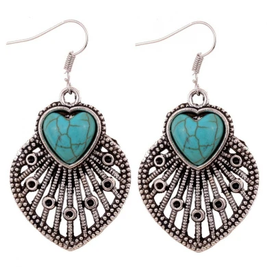 Yazilind Jewellery Christmas Gift Tibetan Silver Turquoise Heart Shape Rimous Necklace Earrings Set For Women 5 Yazilind Jewellery Christmas Gift Tibetan Silver Turquoise Heart Shape Rimous Necklace Earrings Set For Women - Image 5