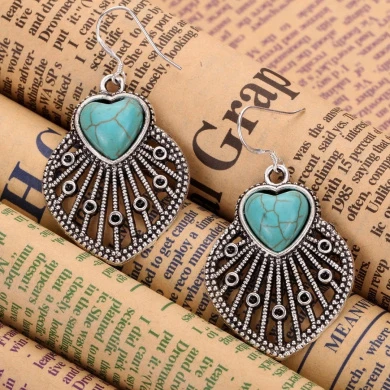 Yazilind Jewellery Christmas Gift Tibetan Silver Turquoise Heart Shape Rimous Necklace Earrings Set For Women 6 Yazilind Jewellery Christmas Gift Tibetan Silver Turquoise Heart Shape Rimous Necklace Earrings Set For Women - Image 6