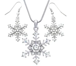 SoulBreezeCollection Winter Snowflake Pendant Necklace Earrings Bridal Wedding Bridesmaid Prom Christmas Gift Set