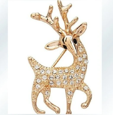Gold Christmas Deer Small Brooch With White Rhinestones Pin Gift BR129 1 Gold Christmas Deer Small Brooch With White Rhinestones Pin Gift BR129