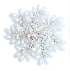 Amazing White Christmas Snowflake Brooch Pearls & Rhinestones Pin Gift BR130