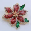Christmas Poinsettia Flower Brooch Pin Gold Tone Christmas Jewellery