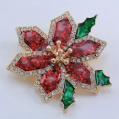 Christmas Poinsettia Flower Brooch Pin Gold Tone Christmas Jewellery