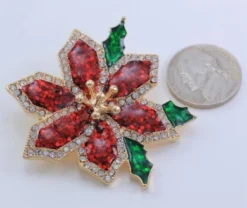 Christmas Poinsettia Flower Brooch Pin Gold Tone Christmas Jewellery -J Crew Favour 6 285