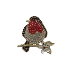 Brooch Boutique Gold Plated Crystal Robin Brooch Robin Redbreast Bird Brooch Christmas Pin Gift Boxed