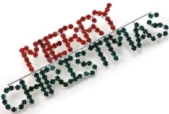 Happy Merry Christmas Pin Brooch Red Green Rhinestones Silver Tone Holiday Christmas Jewellery