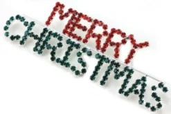 Happy Merry Christmas Pin Brooch Red Green Rhinestones Silver Tone Holiday Christmas Jewellery -J Crew Favour 6 295
