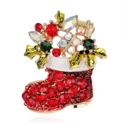 CUIGU Christmas Brooch Pins Ring Bell Rhinestone Jewellery Fashion Xmas Gift Decoration - Christmas Boots No.AL050-A