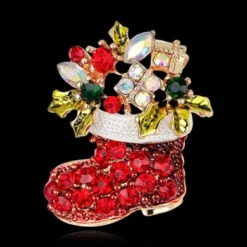 CUIGU Christmas Brooch Pins Ring Bell Rhinestone Jewellery Fashion Xmas Gift Decoration - Christmas Boots No.AL050-A -J Crew Favour 6 315