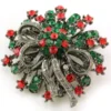 Antique Vintage Design Christmas Wreath Flower Brooch Pin For Pendant Necklace Red Green Crystals Christmas Jewellery
