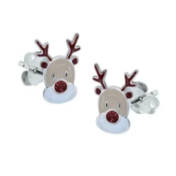 Sterling Silver Reindeer Earrings - Red Glitter - Christmas
