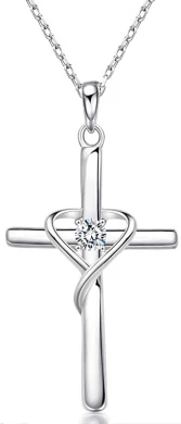 AmorAime 925 Sterling Silver Cross Necklace For Women Birthstone Necklace For Girls Birthstone Jewellery Gifts For Christmas,Birthday Or Anniversary