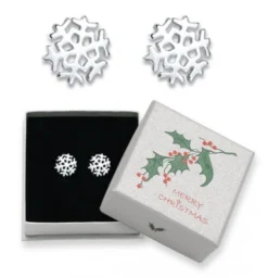 Sterling Silver Snowflake Stud Earrings - Size: 7mm Christmas Gift Boxed