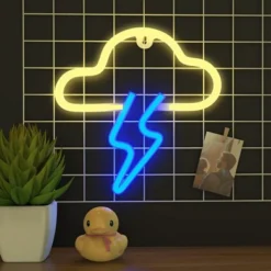 Ifreelife Cloud Neon Signs Bolt LED Signs Bedroom Decor Aesthetic USB/Battery Powered LED Night Light Neon Light Sign For Christmas, Bar, Party, Room Wall Decoration(Yelloe Cloud Blue Bolt)