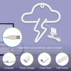 Ifreelife Cloud Neon Signs Bolt LED Signs Bedroom Decor Aesthetic USB/Battery Powered LED Night Light Neon Light Sign For Christmas, Bar, Party, Room Wall Decoration(Yelloe Cloud Blue Bolt) -J Crew Favour 6 426