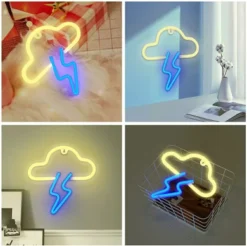 Ifreelife Cloud Neon Signs Bolt LED Signs Bedroom Decor Aesthetic USB/Battery Powered LED Night Light Neon Light Sign For Christmas, Bar, Party, Room Wall Decoration(Yelloe Cloud Blue Bolt) -J Crew Favour 6 429