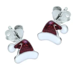 Sterling Silver Christmas Earrings - Santa Hat