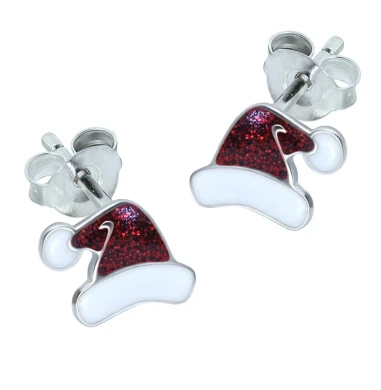 Sterling Silver Christmas Earrings - Santa Hat 1 Sterling Silver Christmas Earrings - Santa Hat