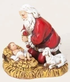 Roman Joseph Studio 6.4cm Kneeling Santa With Baby Jesus Christmas Ornament