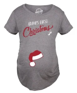 Crazy Dog Tshirts Bumps First Christmas Maternity Shirt Funny Holiday Party Tee For Pregnant Woman