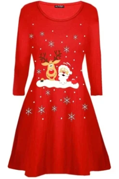 Oops Outlet Womens Ladies Snowflakes Reindeer Santa Costume Christmas Xmas Swing Mini Dress