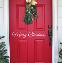 Christmas Wall Decal Vinyl Merry Christmas Front Door Decoration Christmas Decor (Black, 50cm Wide)