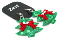 Zest Christmas Tree Earrings With Red Sparkly Beads - Pierced Ears