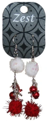 Zest Christmas Red Tinsel Snowflake Dangly Earrings For Pierced Ears