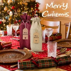 Burlap Wine Bags Wine Gift Bags, 12 Pcs Wine Bottle Bags With Drawstrings, Tags & Ropes, Reusable Wine Bottle Covers For Christmas, Wedding, Birthday, Travel, Holiday Party, Housewarming, Home Storage -J Crew Favour 6 499
